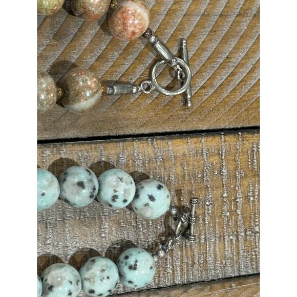 Lot of 2 Necklaces: Multi-Color Agate Lotus Jasper - Picture 7 of 8